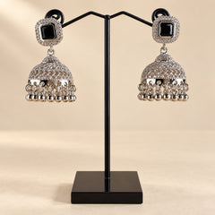 SILVER SQUARE STONE JHUMKA