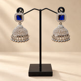 SILVER SQUARE STONE JHUMKA