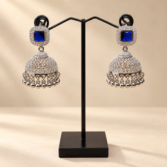 SILVER SQUARE STONE JHUMKA