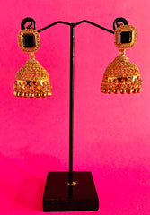 GOLD SQUARE STONE JHUMKA