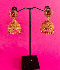 GOLD SQUARE STONE JHUMKA