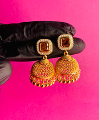 GOLD SQUARE STONE JHUMKA