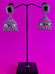 SILVER SQUARE STONE JHUMKA