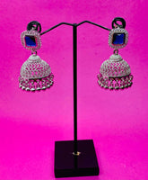 SILVER SQUARE STONE JHUMKA