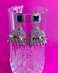 SILVER SQUARE STONE JHUMKA