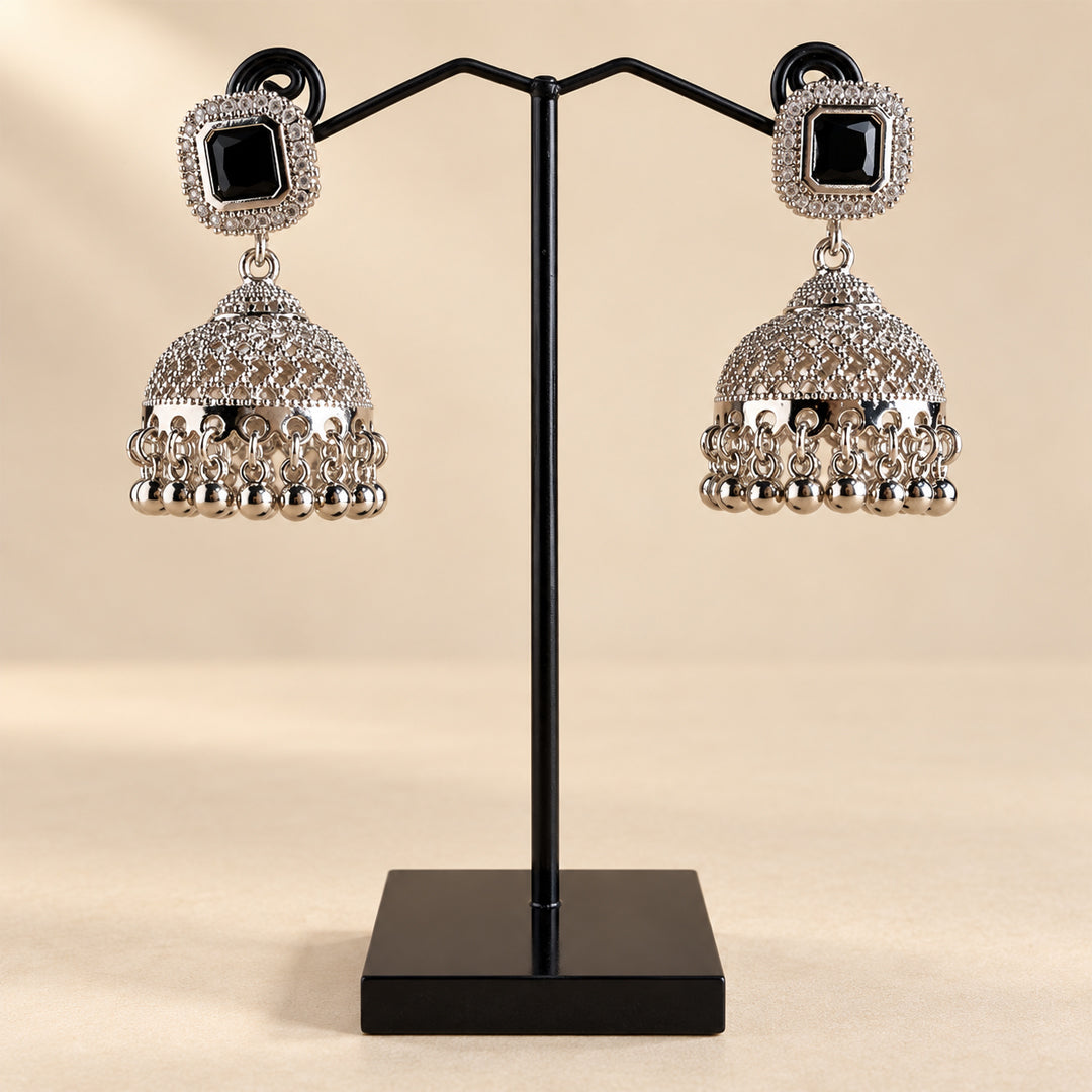 SILVER SQUARE STONE JHUMKA