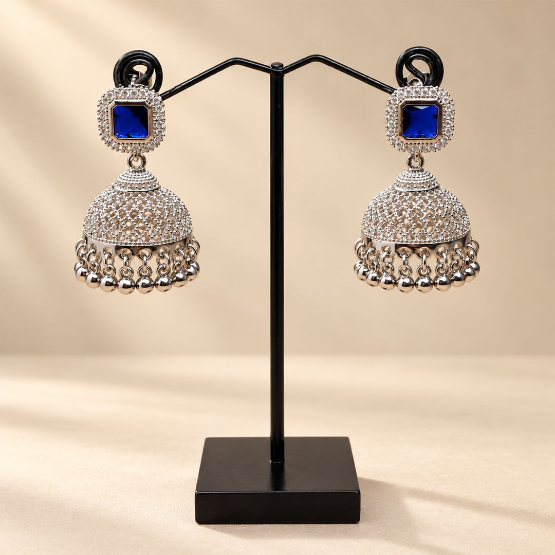 SILVER SQUARE STONE JHUMKA