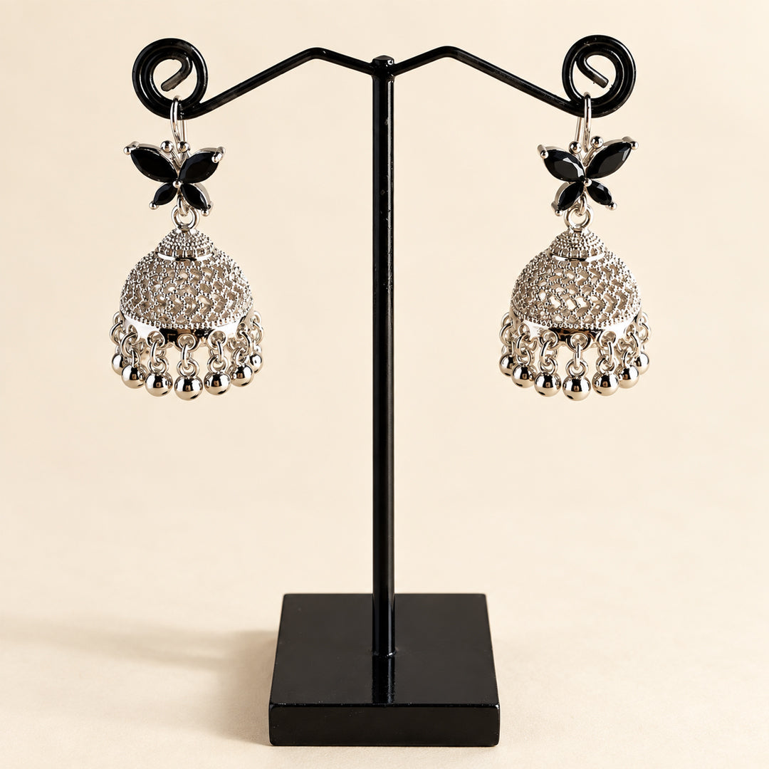 SILVER FLORAL JHUMKA