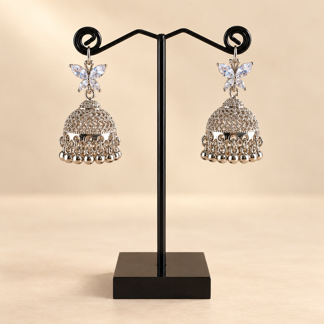 SILVER FLORAL JHUMKA