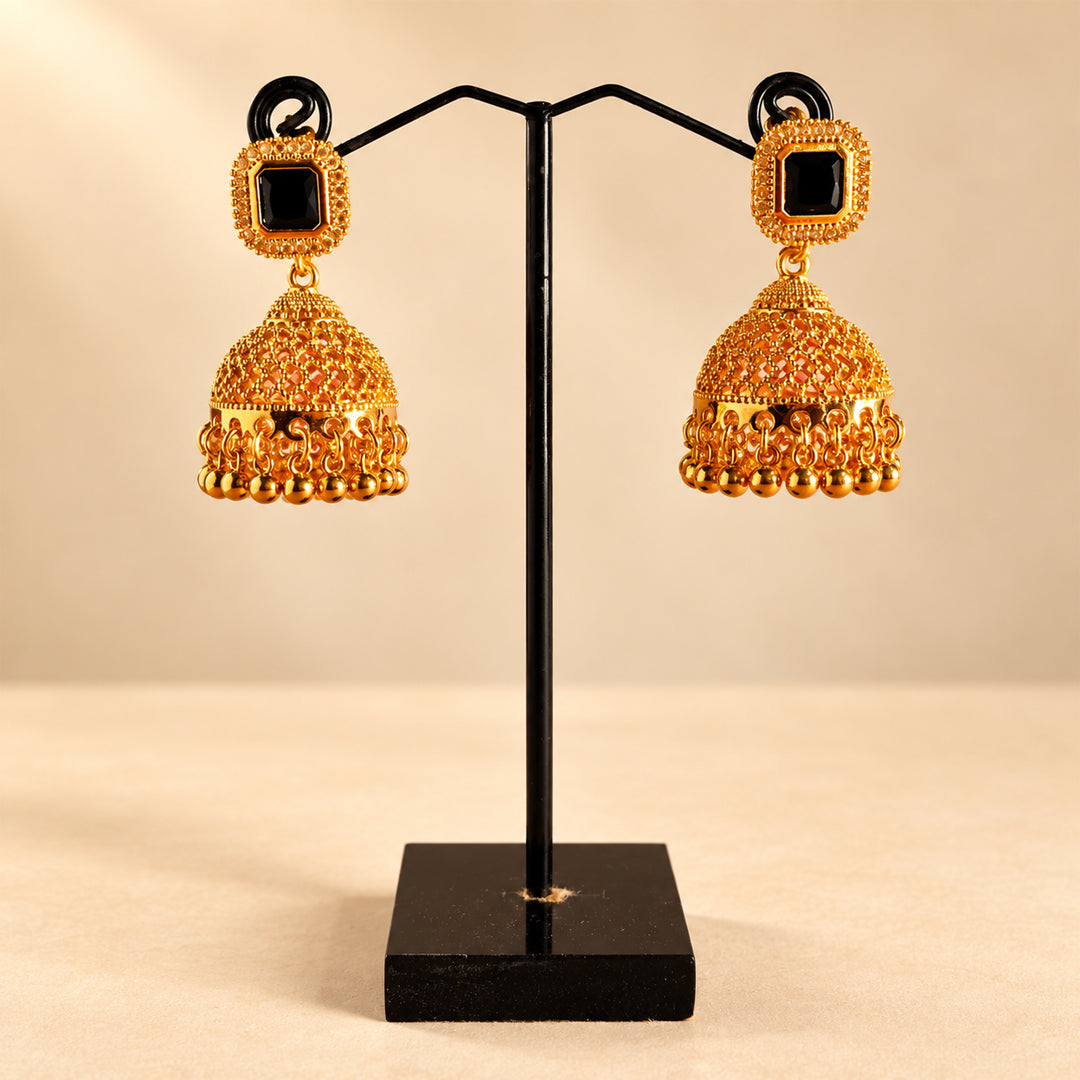 GOLD SQUARE STONE JHUMKA