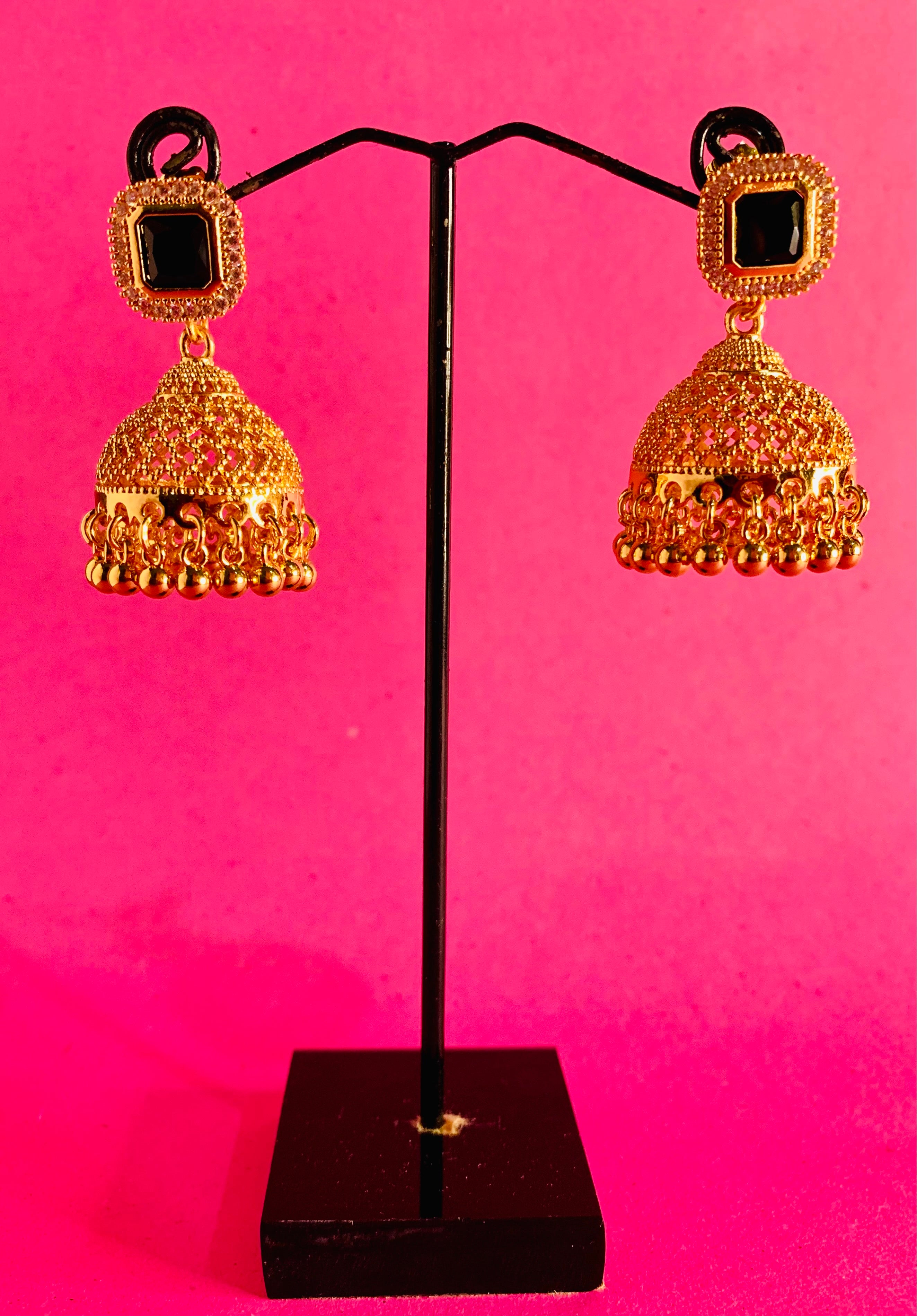 GOLD SQUARE STONE JHUMKA