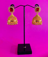 GOLD SQUARE STONE JHUMKA
