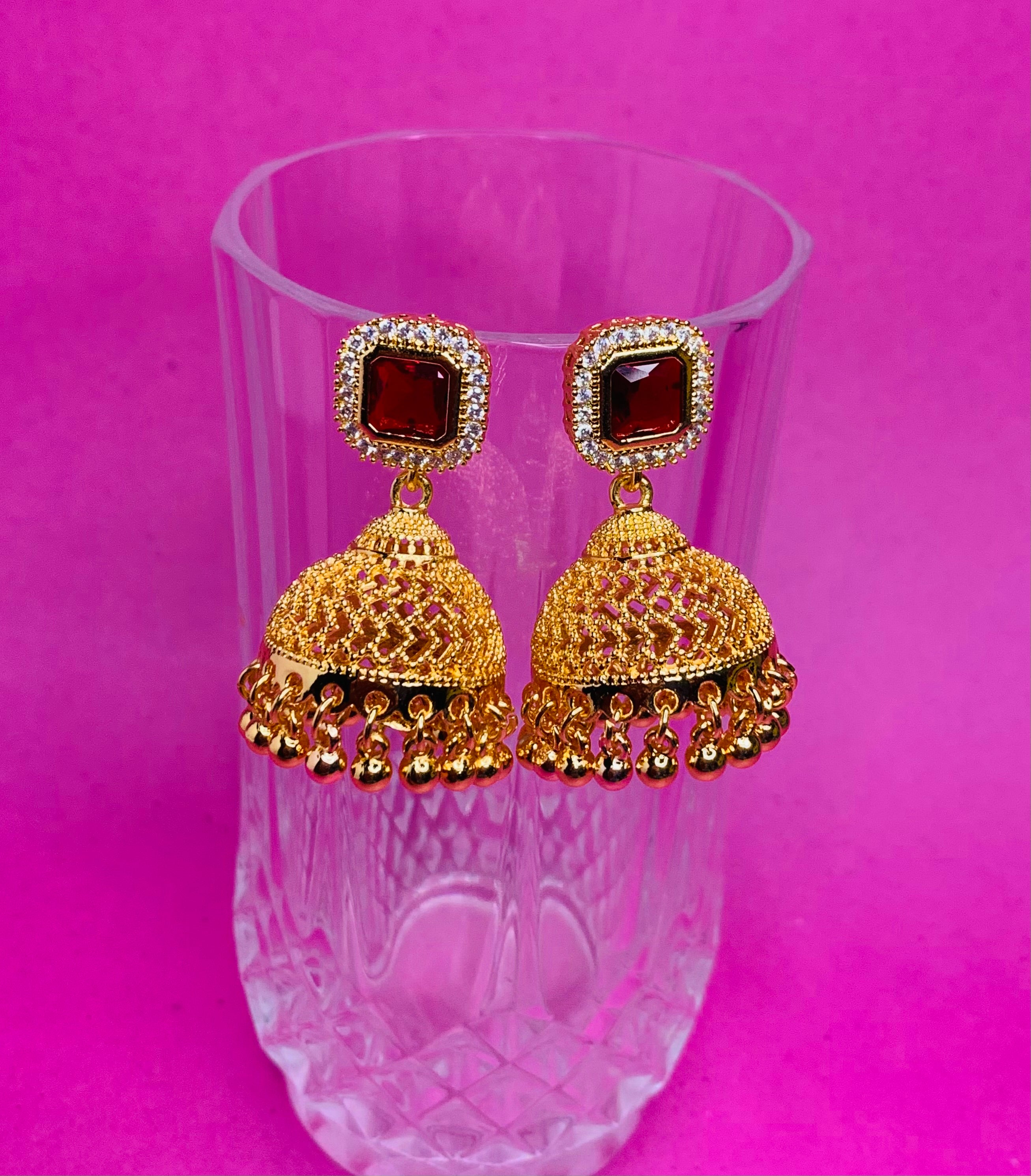 GOLD SQUARE STONE JHUMKA