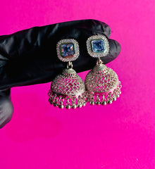 SILVER SQUARE STONE JHUMKA