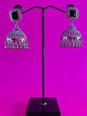 SILVER SQUARE STONE JHUMKA