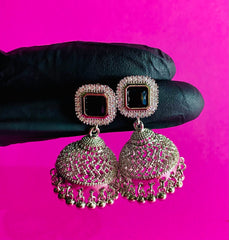 SILVER SQUARE STONE JHUMKA