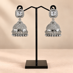 SILVER SQUARE STONE JHUMKA