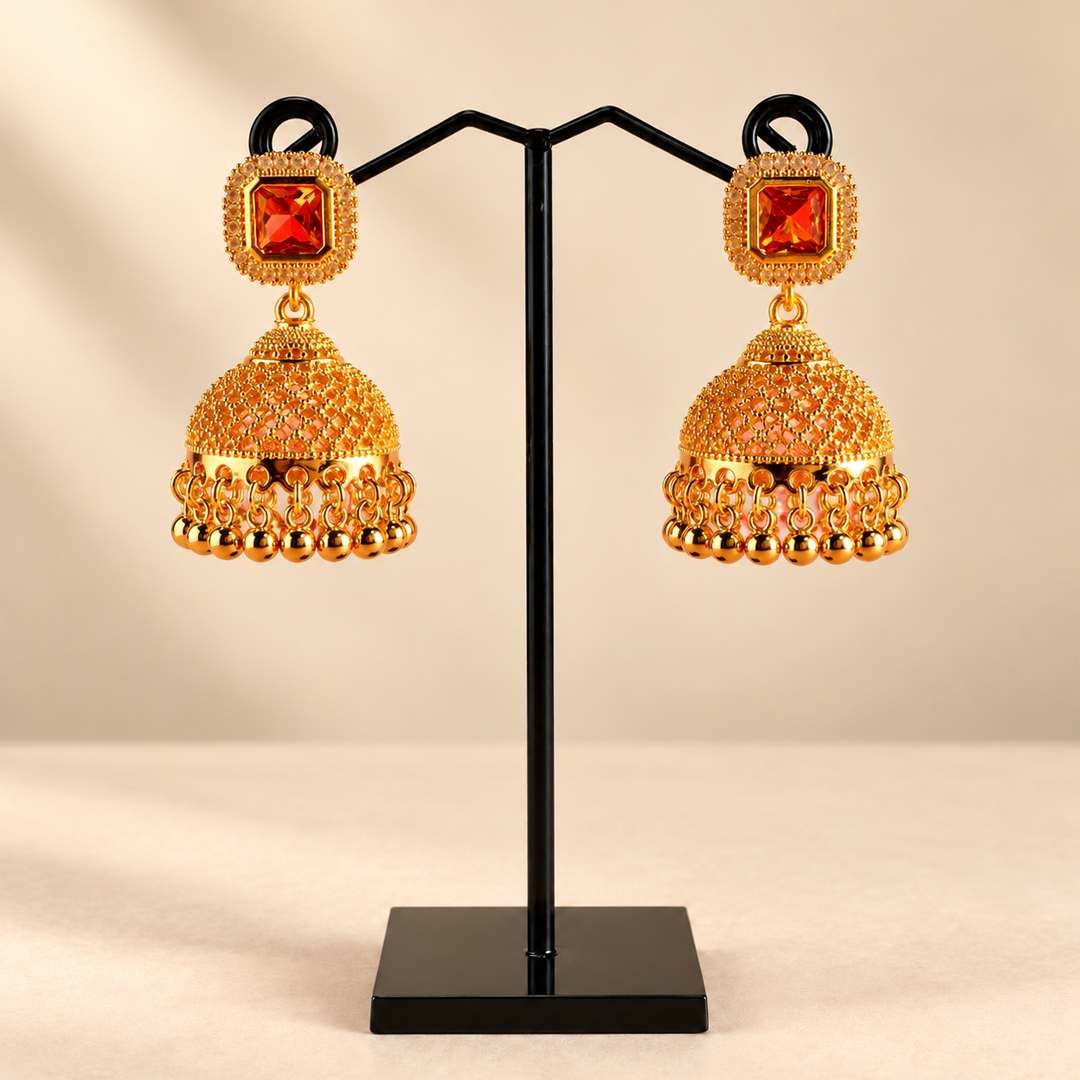 GOLD SQUARE STONE JHUMKA